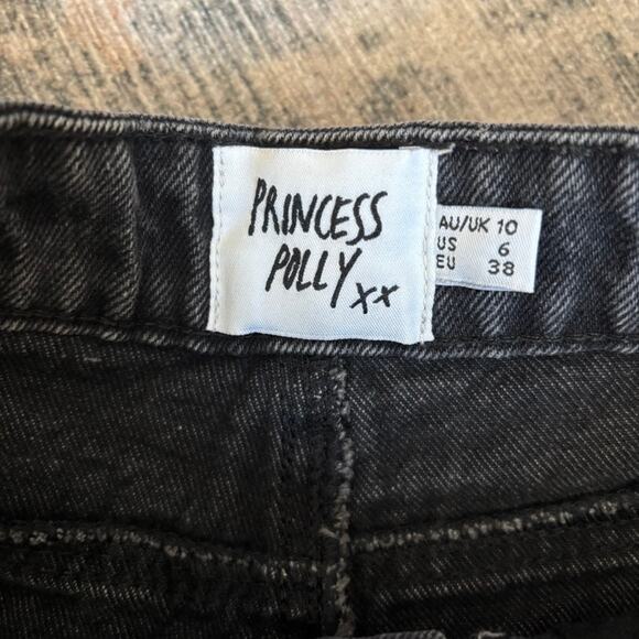 Princess Polly Black Denim Shorts – Distressed Back Cutout Summer – Size 6 - Picture 4 of 8